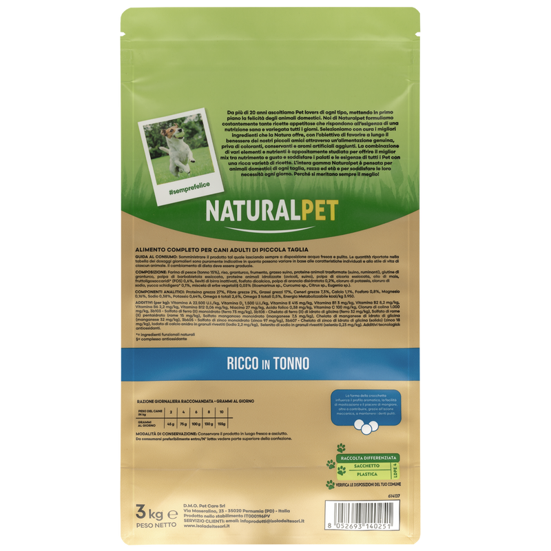 Naturalpet Premium Dog Adult Mini ricco in Tonno 3 kg 