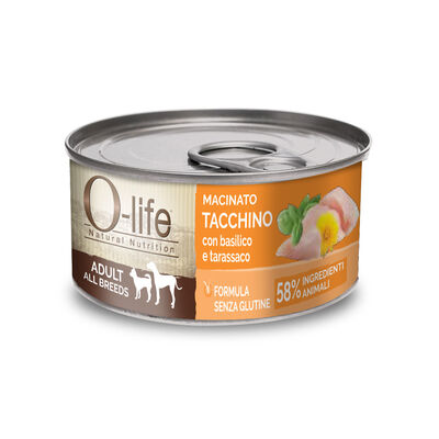 O-life Dog Adult All Breeds Macinato di Tacchino con basilico e tarassaco 95 gr
