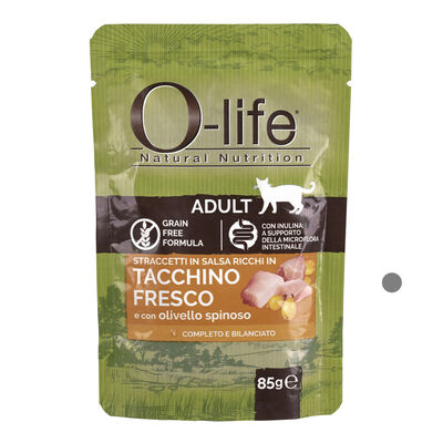 O-life Cat Adult Straccetti in salsa con Tacchino fresco con olivello spinato 85 gr