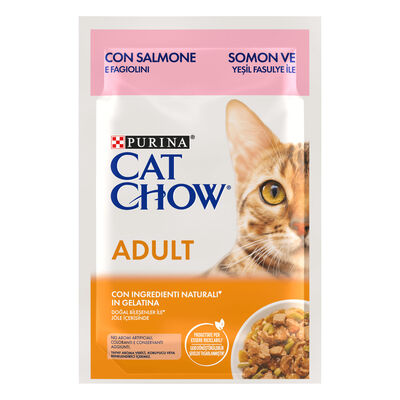 Cat Chow Adult Teneri pezzetti in gelatina con Salmone e Fagiolini 85 gr