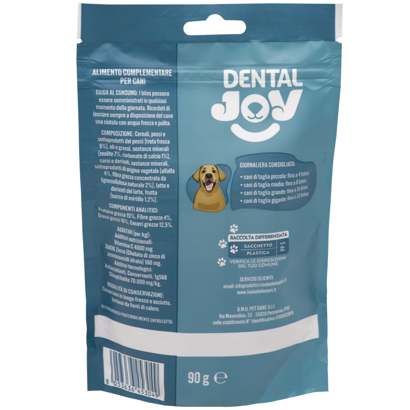 Dentaljoy Bites Dog Adult con trota fresca e mirtilli 90gr