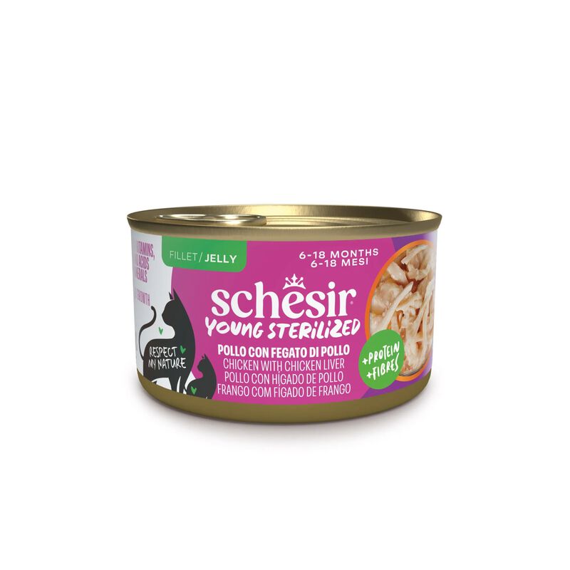 Schesir Cibo umido per gattini sterilizzati con Pollo e fegato di pollo 85 gr