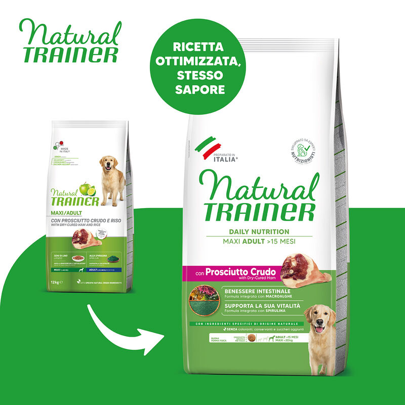Natural Trainer Daily Nutrition Dog Adult Maxi con Prosciutto Crudo 12 kg