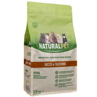 Naturalpet Cat Sterilised ricco in Tacchino 1,5kg