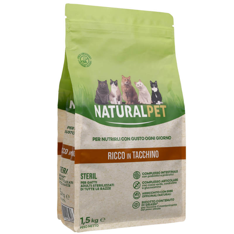 Naturalpet Cat Sterilised ricco in Tacchino 1,5kg
