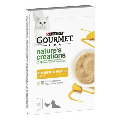 Gourmet Nature's Creations Snack per gatti Exquisite Puree Pollo e Zucca 5x10 gr