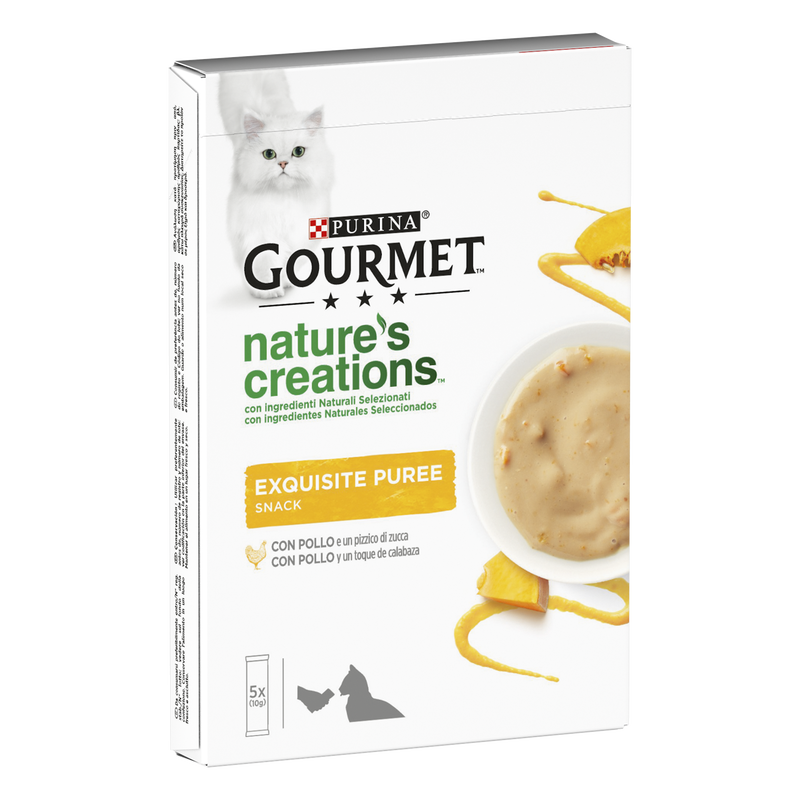 Gourmet Nature's Creations Snack per gatti Exquisite Puree Pollo e Zucca 5x10 gr