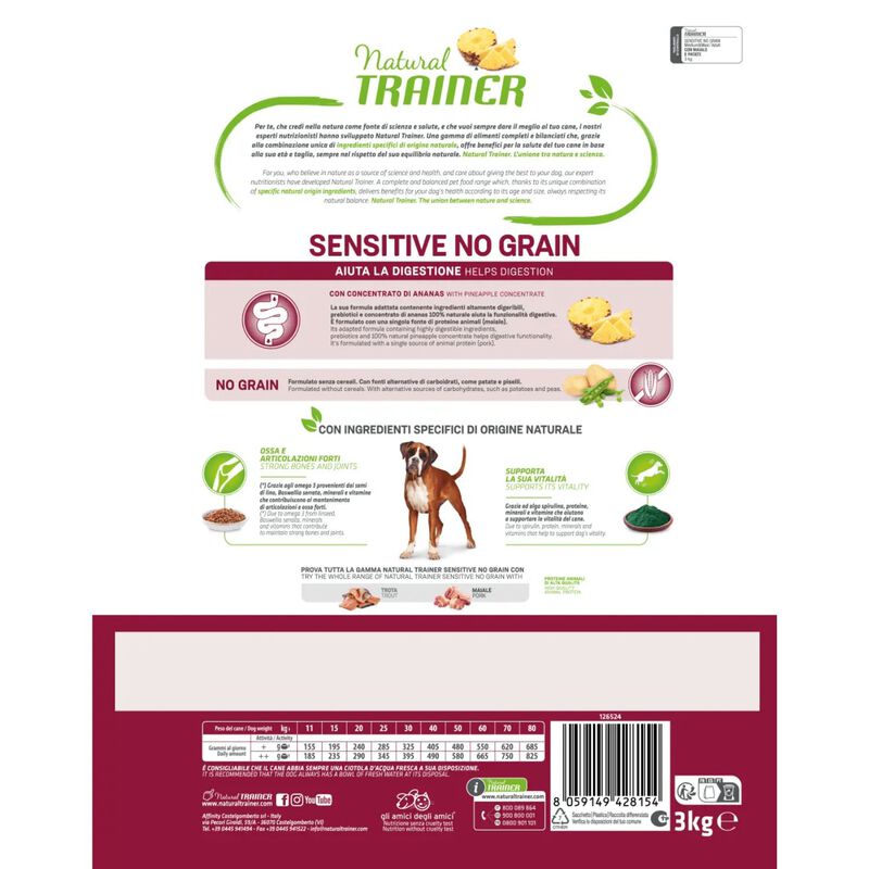 Natural Trainer Dog Sensitive Medium&Maxi Grain Free al Maiale 3 kg