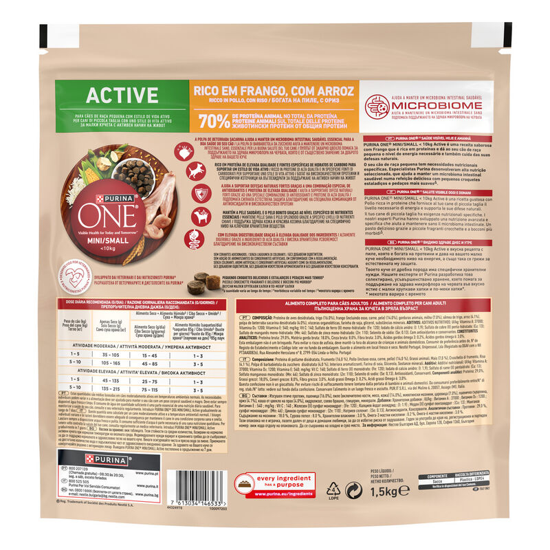 Purina One Dog Mini Active ricco in Pollo con riso 800gr