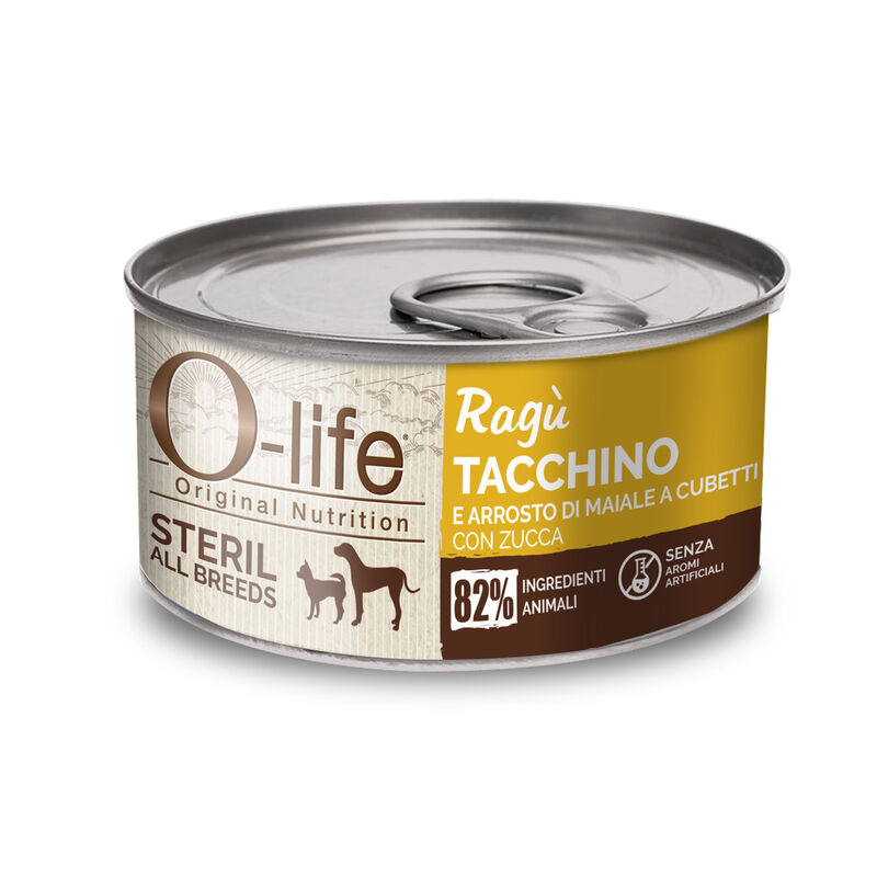 O-life Dog Sterilised Rag&ugrave; con Tacchino e Maiale 150 gr