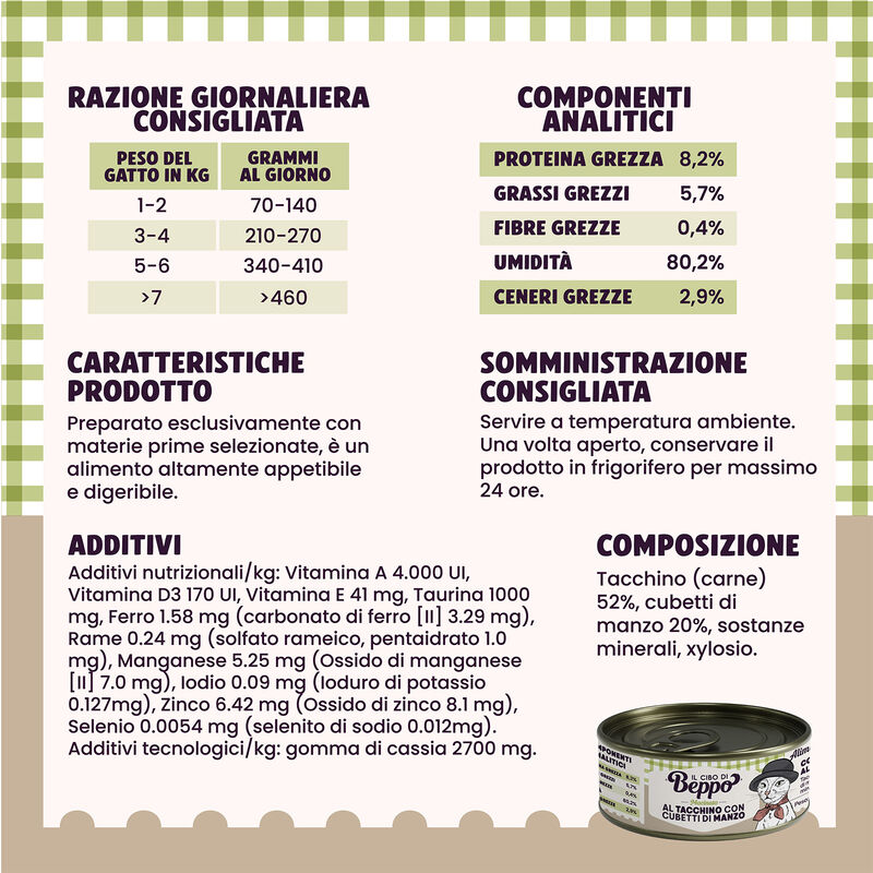 Il Cibo di Beppo Cat Adult Macinato al tacchino con cubetti di manzo 85gr