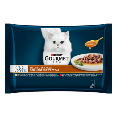 Gourmet Perle Cat Adult Trionfo di Salsa Manzo e Pollo 4x85 gr
