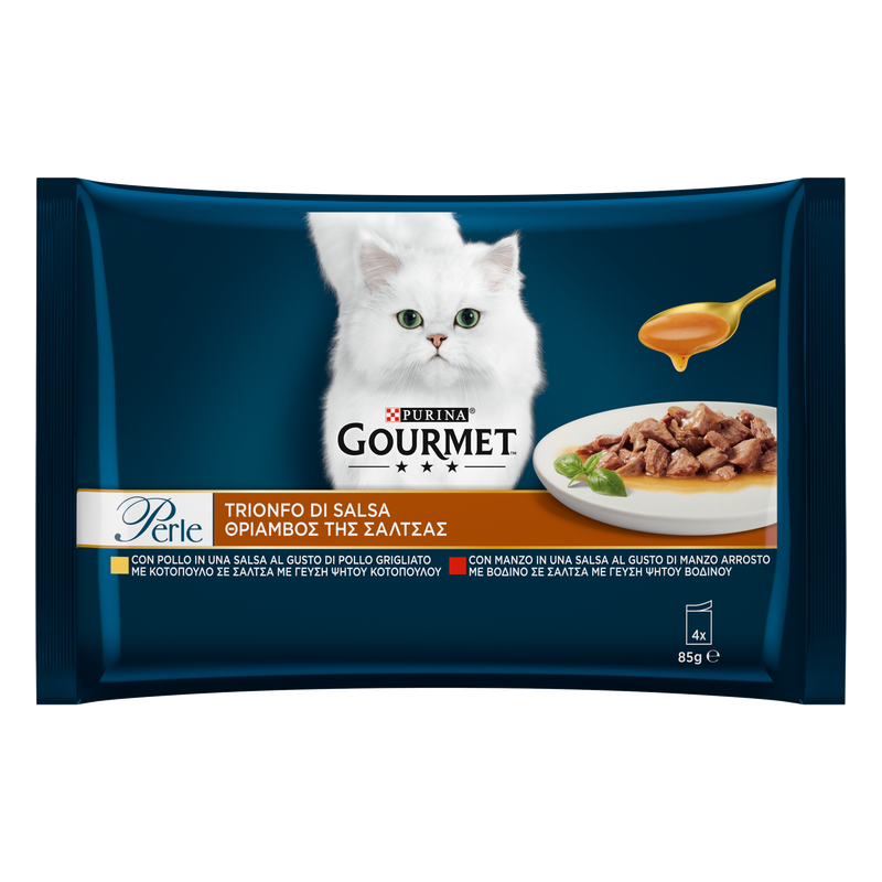 Gourmet Perle Cat Adult Trionfo di Salsa Manzo e Pollo 4x85 gr
