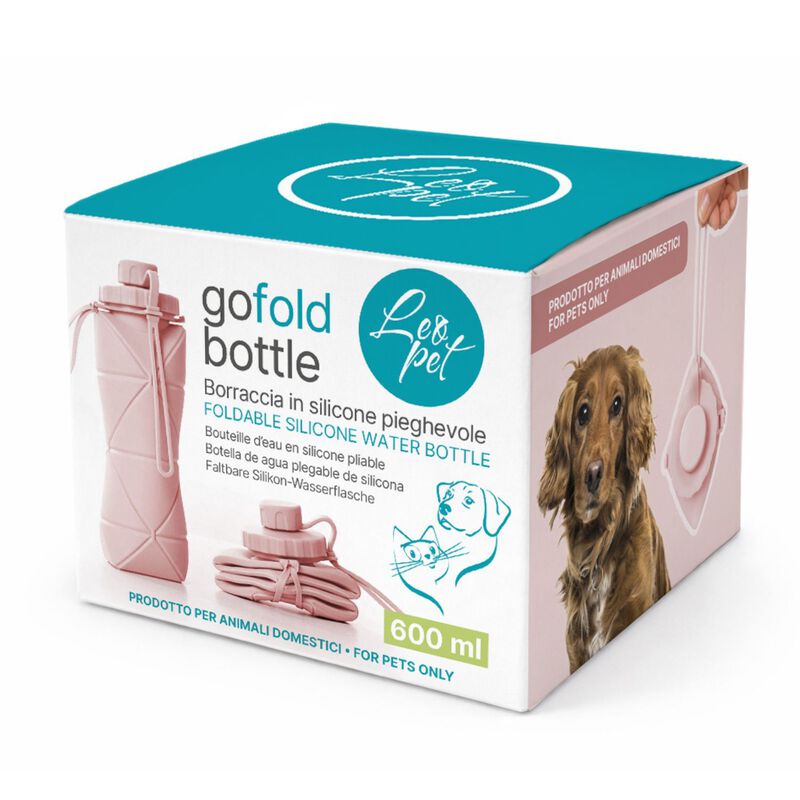 Leo Pet Borraccia pieghevole per cane e gatto 600 ml Rosa