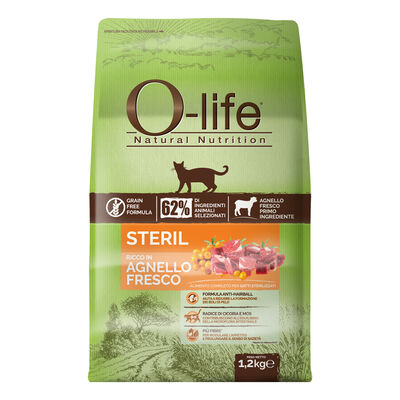 O-life Cat Adult Sterilised: Alimento Completo con Agnello 1,2 Kg