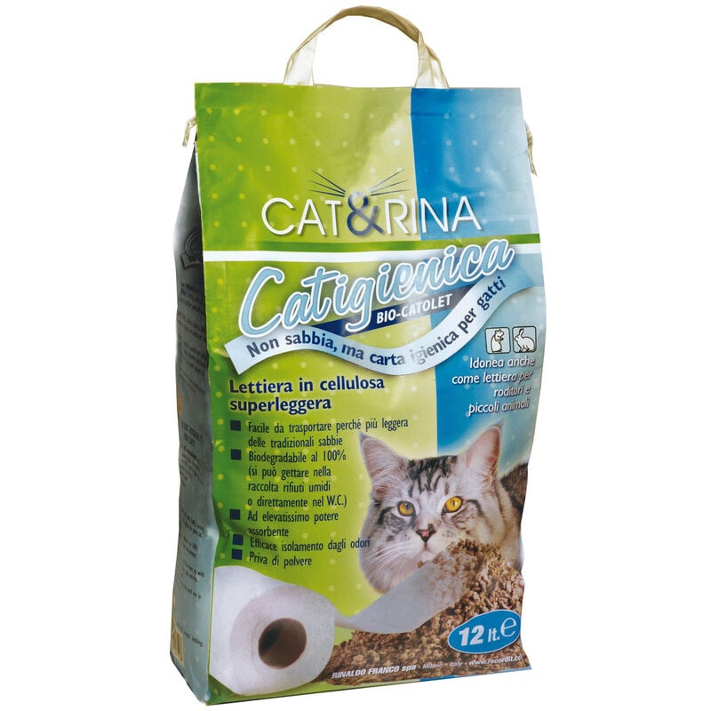 Cat&amp;Rina Catigienica Lettiera Per Gatti In Carta 12L - Assorbente, Senza Polvere, Smaltibile In WC O Organico