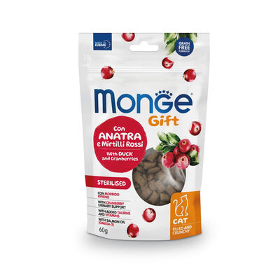 Monge Gift Cat Adult Sterilised Snack con Anatra e Mirtilli rossi 60 gr