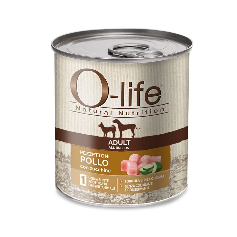 O-life Dog Adult All Breeds: Pezzettoni di Pollo con Zucchine 400 gr
