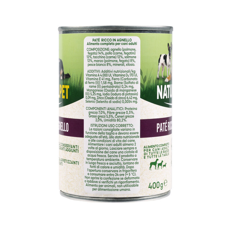 Naturalpet Dog Adult Patè ricco in Agnello 400 gr