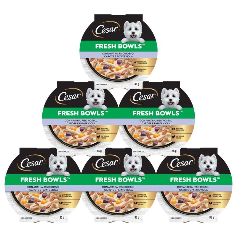 Cesar Fresh Bowls con anatra, riso rosso, carote e patata viola 85gr