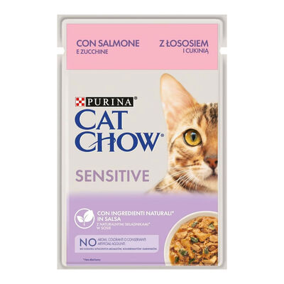 Cat Chow Sensitive Cat Adult ricco in Salmone e zucchine 85 gr