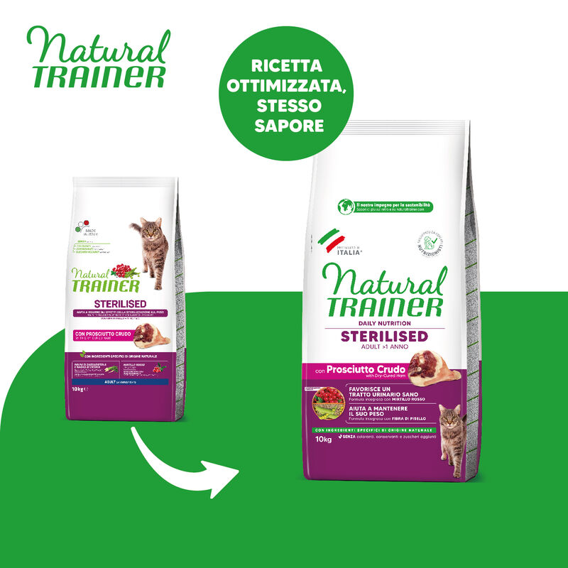 Natural Trainer Cat Adult Sterilised con Prosciutto crudo 10 kg