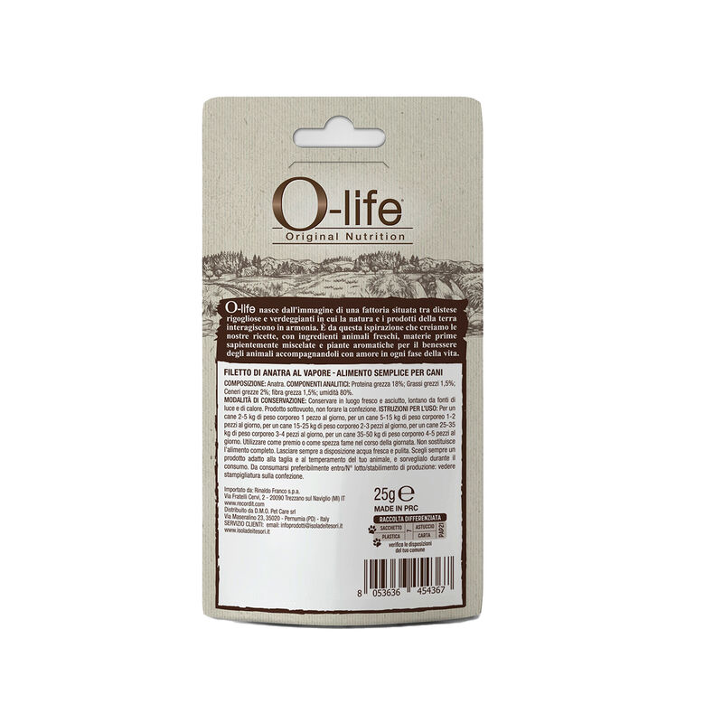 O-life Dog Snack Filetto di Anatra al vapore 25gr