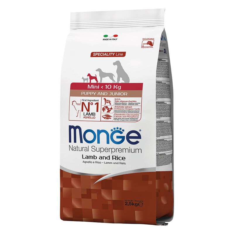 Monge Natural Superpremium Crocchette per cuccioli Mini Agnello e Riso 2,5 kg