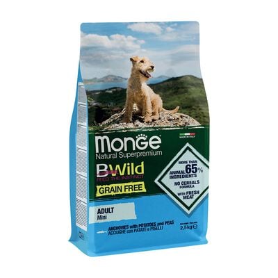 Monge BWild Formula Grain Free per cani adulti mini con Acciughe 2,5 kg