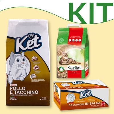 Kit Alimentazione Ket Cat Adult secco + umido + cat's Best lettiera 7 l