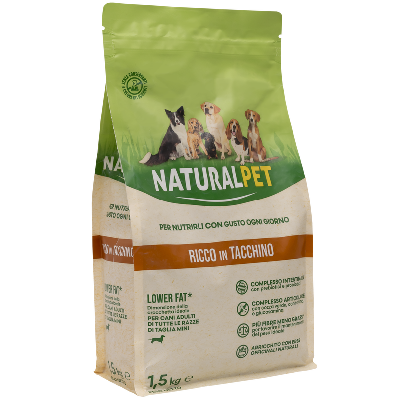 Naturalpet Dog Mini Lower Fat ricco in Tacchino 1.5 kg