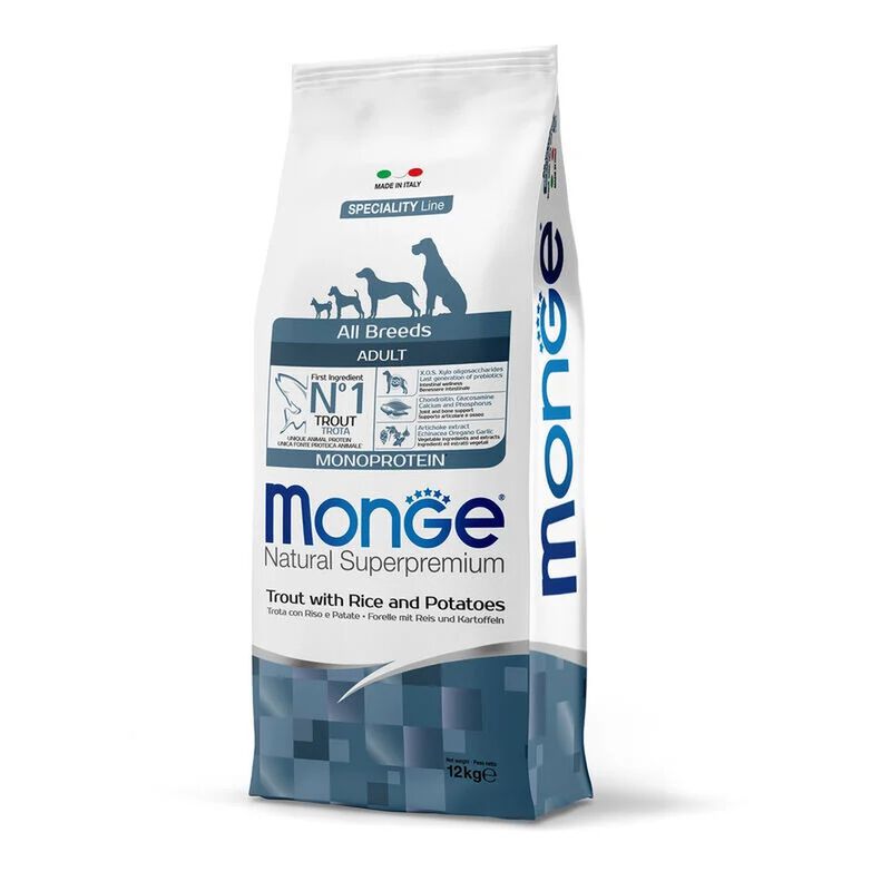 Monge Natural Superpremium Crocchette per cani adulti Trota, riso e patate 12 kg
