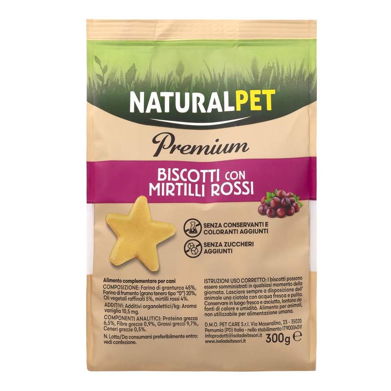 Naturalpet Premium Dog Adult Biscotti con Mirtilli rossi 300gr