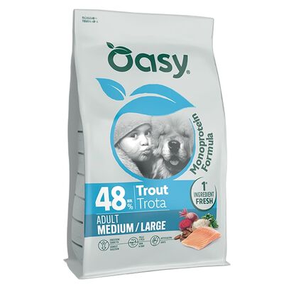 Oasy Monoprotein Formula con Trota 2 kg Crocchette per cani adulti di tg. media e grande 