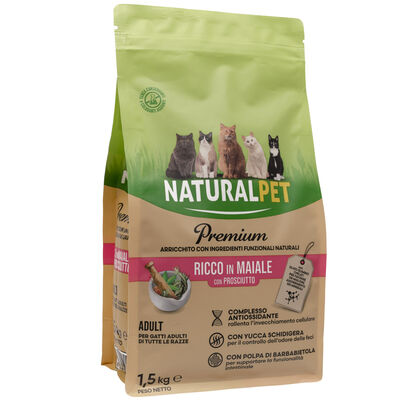 Naturalpet Premium Cat Adult ricco in Maiale con Prosciutto 1,5 kg