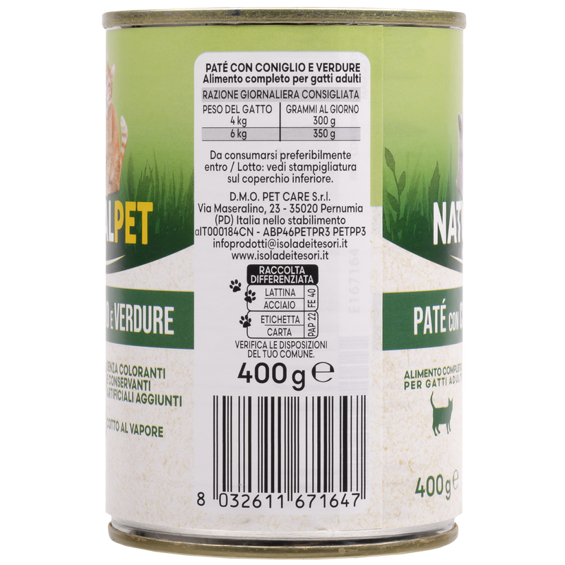 Naturalpet Cat Adult Paté Coniglio e Verdure 400 gr