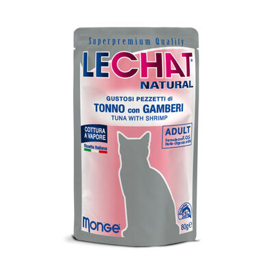 LeChat Natural Cat Adult Pezzetti di Tonno con Gamberetti 80 gr