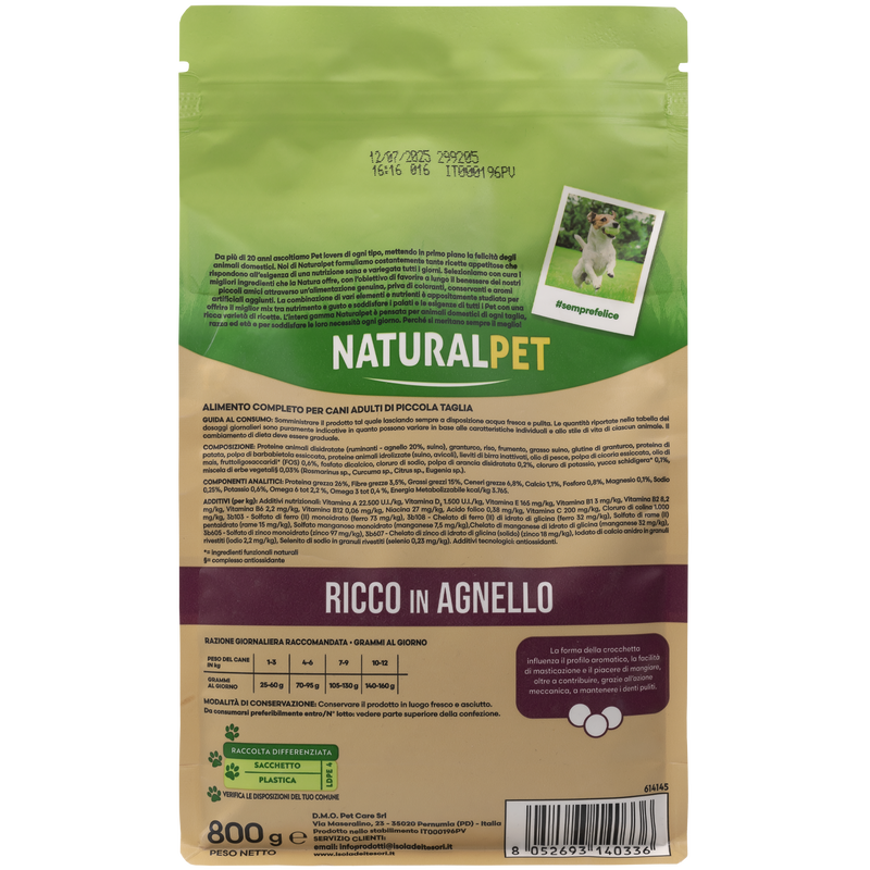 Naturalpet Premium Dog Adult Mini ricco in Agnello 800gr