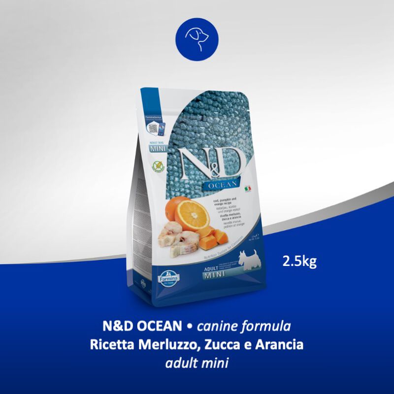 Farmina N&D Ocean Dog Adult Mini Merluzzo, Zucca e Arancia 2,5 kg