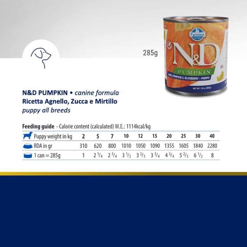 Farmina N&D Pumpkin Dog Puppy Agnello e Mirtillo 285 gr