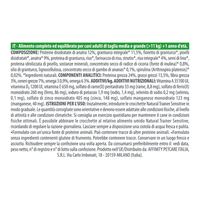 Natural Trainer Sensitive No Gluten Dog Medium&Maxi Adult con Anatra 12 kg