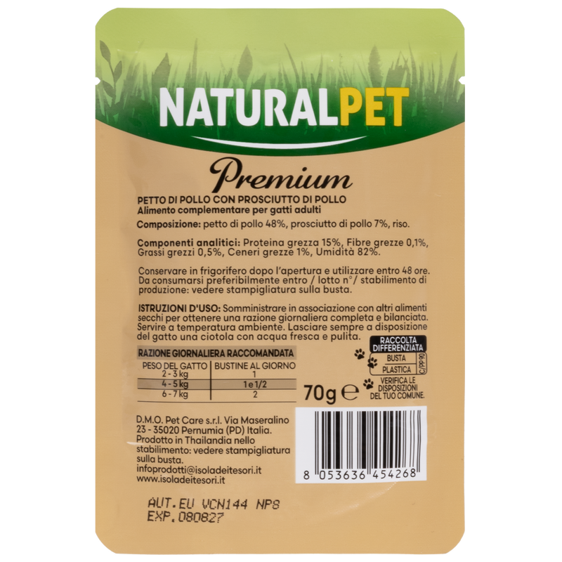 Naturalpet Premium Cat Adult Petto di Pollo con Prosciutto di Pollo 70g