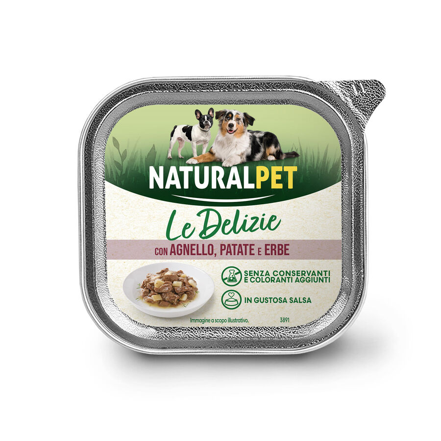 Naturalpet Le Delizie Dog Adult Bocconcini con agnello, patate ed erbe 150gr
