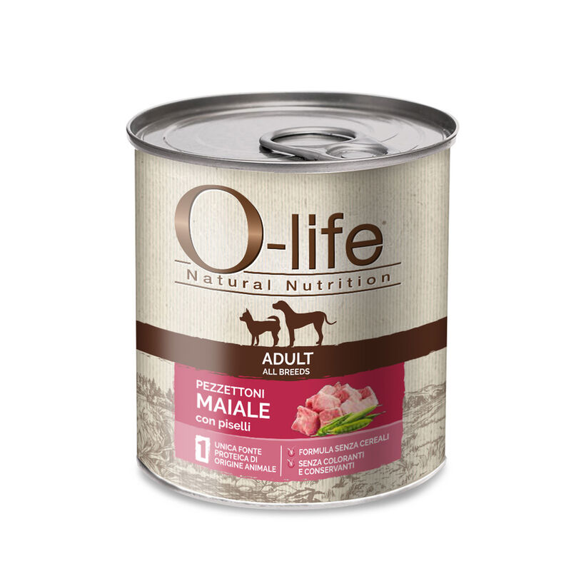 O-life Adult All Breeds: Pezzettoni Maiale con Piselli- 400 gr