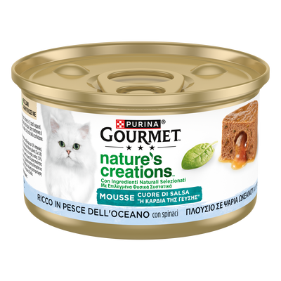 Gourmet Nature's Creation Cat Mousse Cuore di Salsa Pesce dell'Oceano e Spinaci 85 gr