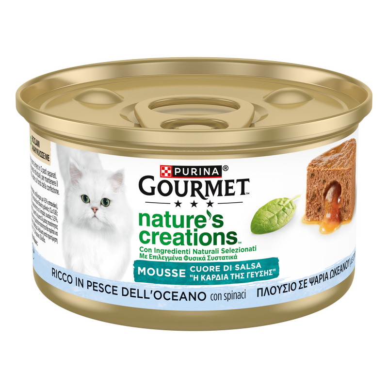 Gourmet Nature's Creation Cat Mousse Cuore di Salsa Pesce dell'Oceano e Spinaci 85 gr