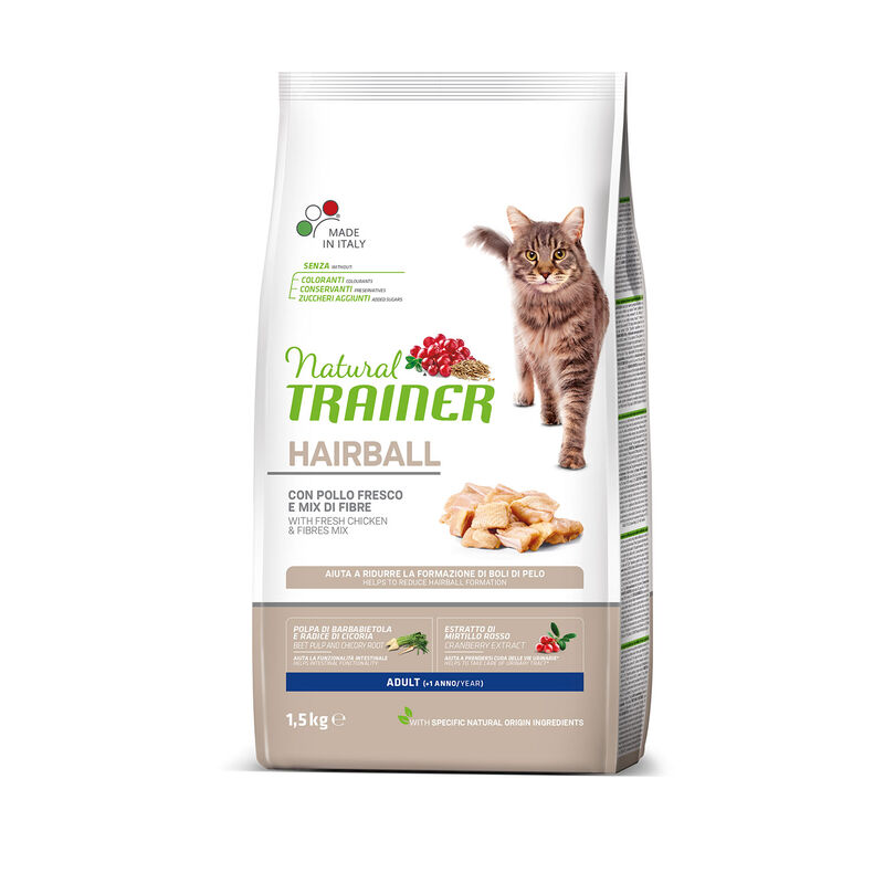 Natural Trainer Cat Adult Hairball con Pollo 1,5 kg