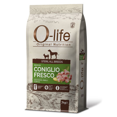O-life Dog Steril All breeds ricco in Coniglio fresco con patate piselli e ortica 7kg
