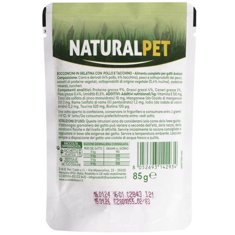 Naturalpet Cat Senior Bocconcini in gelatina con Pollo e tacchino 85gr