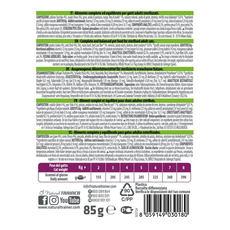 Natural Trainer Cat Adult Sterilised al Tacchino 85 gr